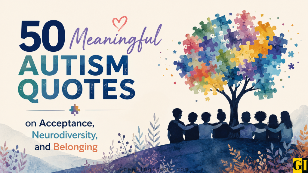 Group of children sitting together under a colorful puzzle-piece tree, featured image for autism quotes collection
