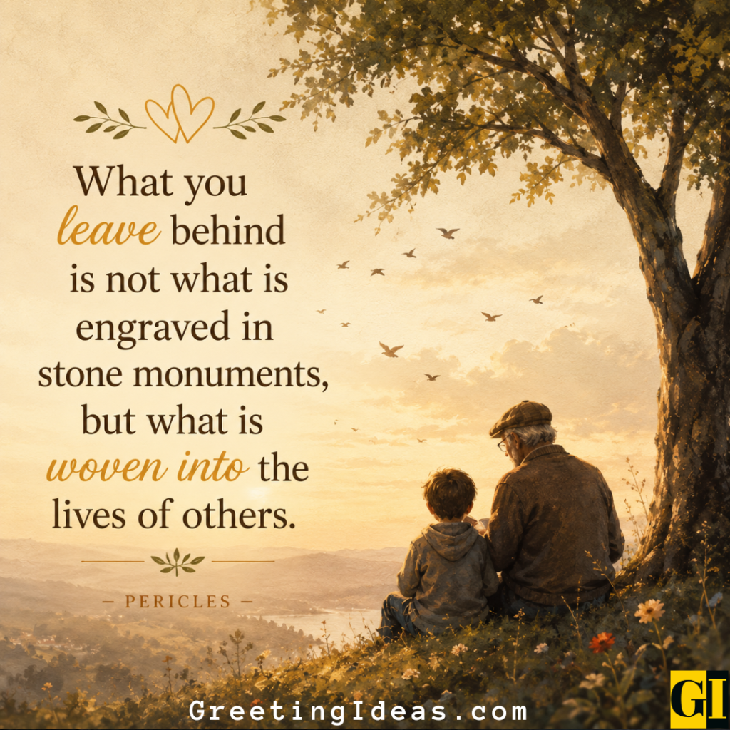 A Legacy Beyond Monuments Grandparent and child overlooking landscape with legacy quote