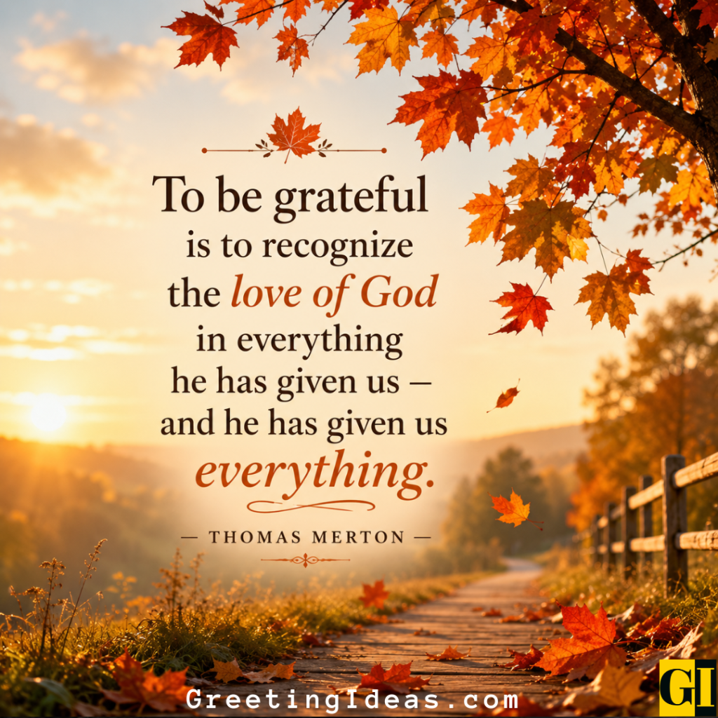 Gratitude in Every Season Golden autumn sunrise with gratitude quote by Thomas Merton