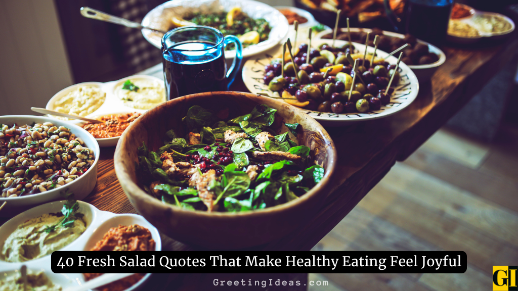 Fresh salad spread on a wooden table representing salad quotes and joyful healthy eating inspiration