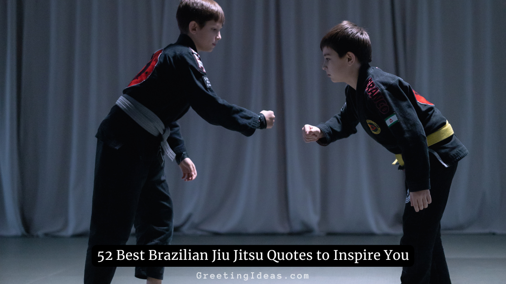 Best jiu jitsu quotes collection featuring young BJJ students in traditional gi uniforms during training session