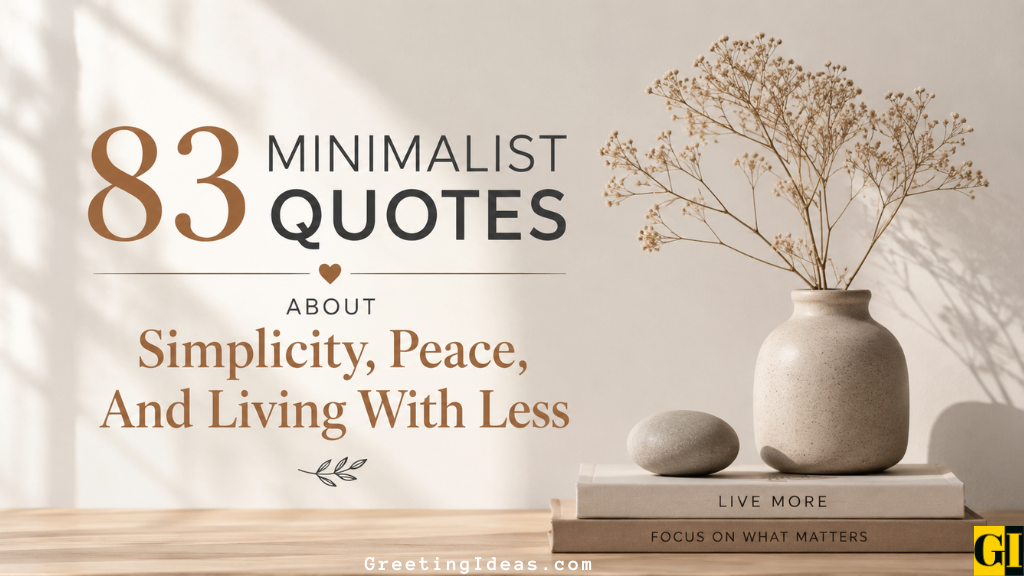 Featured image for minimalist quotes article showing a ceramic vase with dried flowers, smooth stones, and books on a wooden surface