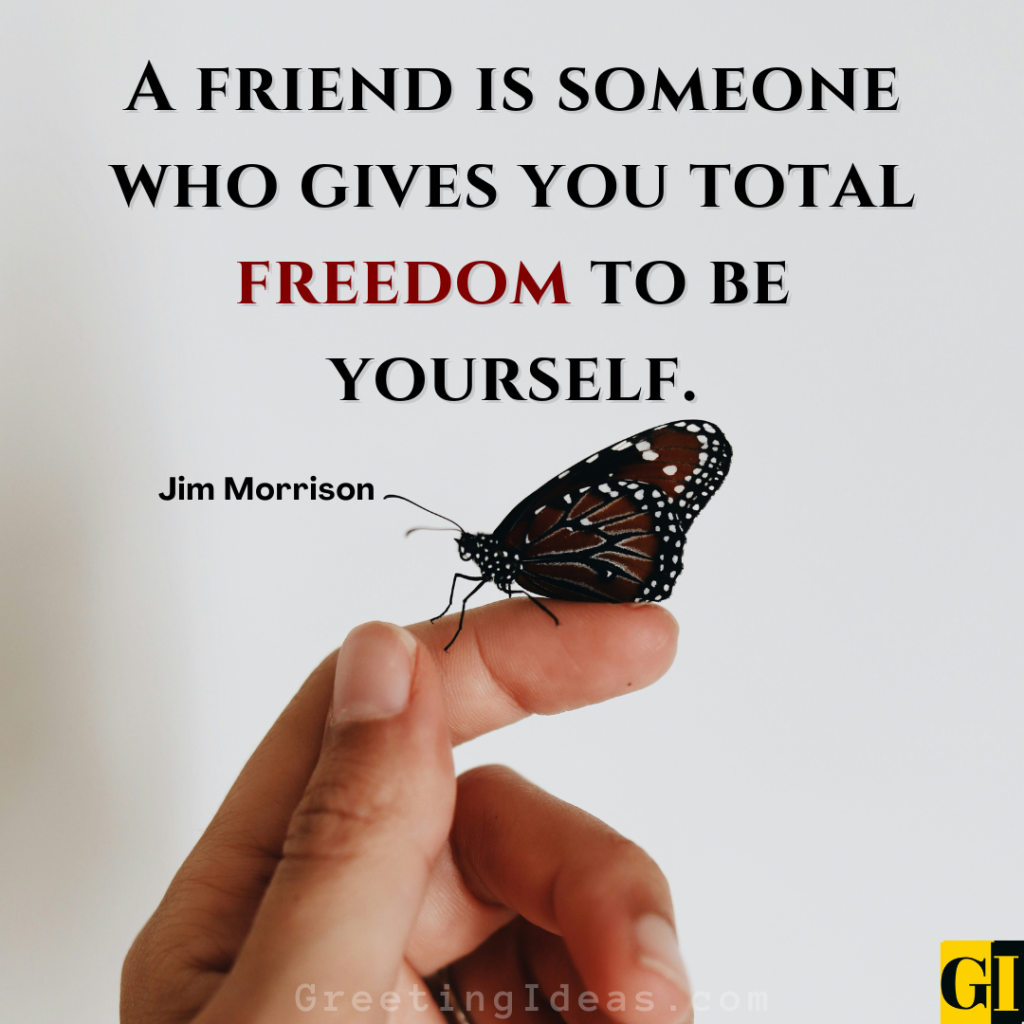A hand gently holding a butterfly with Jim Morrison quote about age-gap bonds and the soul-level friendship that gives you freedom to be yourself