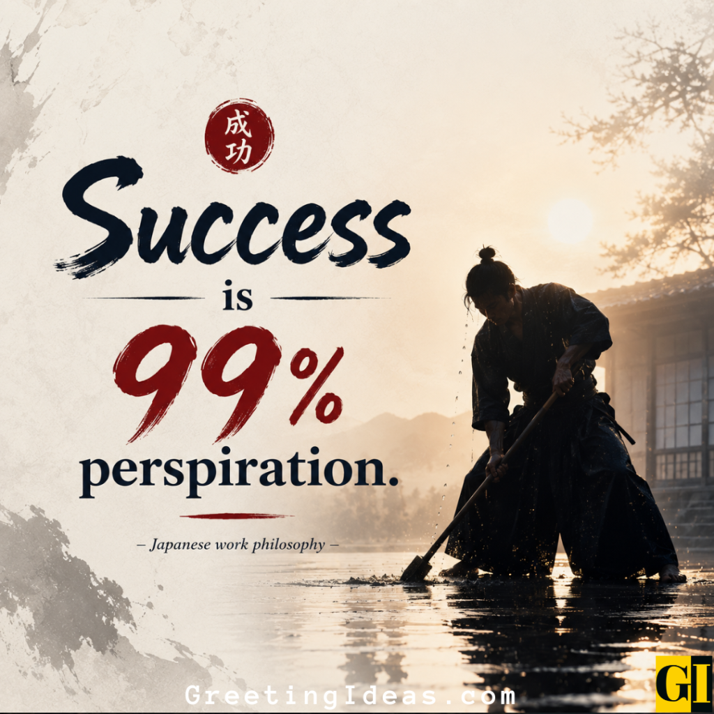 Silhouetted samurai figure working intensely in a rain-soaked courtyard at dawn